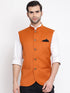 Orange Cotton Blend Twill Nehru Jacket